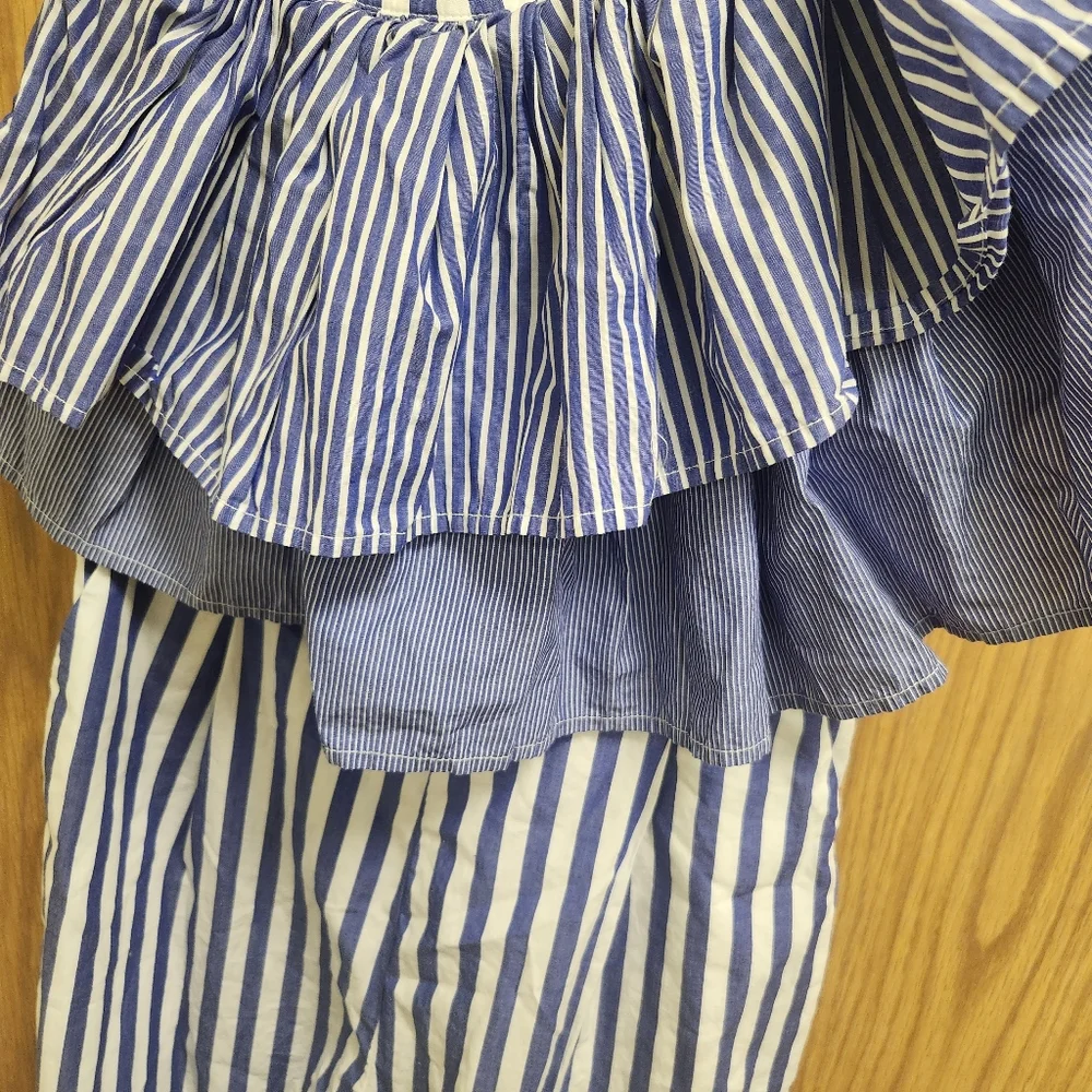 J. Crew One Shoulder Blue Mixed Stripe Jumpsuit Sz 0. New without tags
